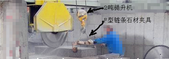 2吨提升机与F型链条夹具配合切割搬运大理石作业现场--168飞艇开奖官网开奖记录查询结果--石材夹具