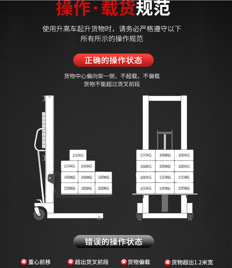 液压堆高车使用错误示范图--168飞艇开奖官网开奖记录查询结果--液压堆高车|手动叉车|小型搅拌机|石材夹具